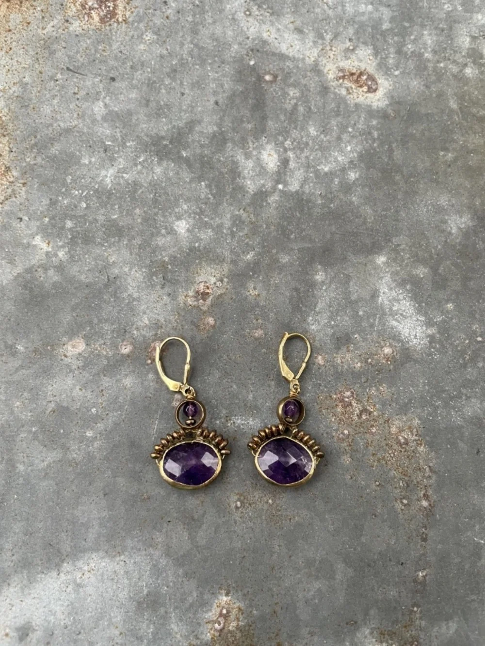 925 Sterling Silver bronze patina Amethyst Earrings